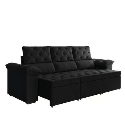 Imagem de Sofá Retrátil 3 Lugares 2,10m York Suede Preto Preto