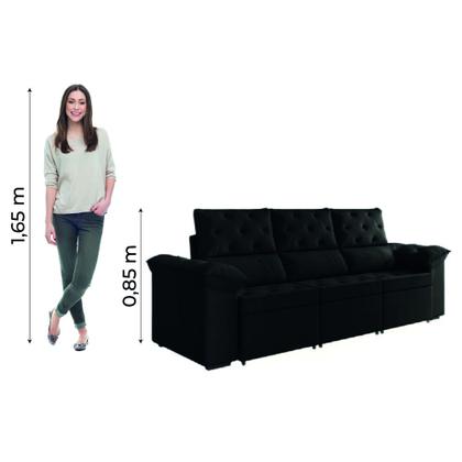 Sofá Retrátil 3 Lugares 2,10m York Suede Preto - SELMER ESTOFADOS Imagem de Sofá Retrátil 3 Lugares 2,10m York Suede Preto