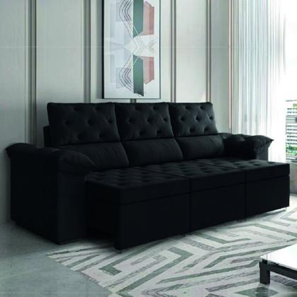 Sofá Retrátil 3 Lugares 2,10m York Suede Preto - SELMER ESTOFADOS Imagem de Sofá Retrátil 3 Lugares 2,10m York Suede Preto