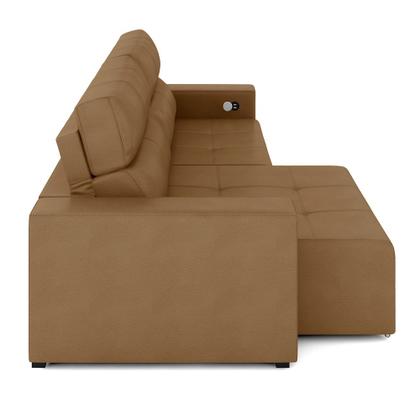 Imagem de Sofá Retrátil 3 Lugares 224cm 2 Módulos Nero com USB Couro Caramelo G52 - Gran Belo