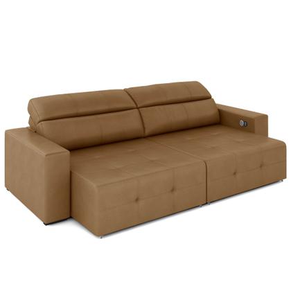 Imagem de Sofá Retrátil 3 Lugares 224cm 2 Módulos Nero com USB Couro Caramelo G52 - Gran Belo