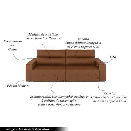 Imagem de Sofá Retrátil 3 Lugares 244cm 2 Módulos Nero com USB Couro Caramelo Manchado G52 - Gran Belo