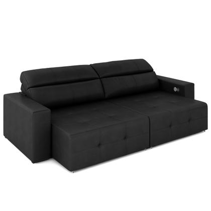 Imagem de Sofá Retrátil 3 Lugares 244cm 2 Módulos Nero com USB Couro Preto G52 - Gran Belo