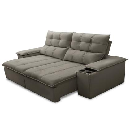 Imagem de Sofá Retrátil 3 Lugares com Porta Copo 210cm Malta F05 Veludo Marrom - Mpozenato