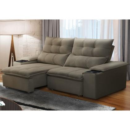 Imagem de Sofá Retrátil 3 Lugares com Porta Copo 210cm Malta F05 Veludo Marrom - Mpozenato