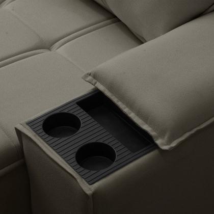 Imagem de Sofá Retrátil 3 Lugares com Porta Copo 210cm Malta F05 Veludo Marrom - Mpozenato