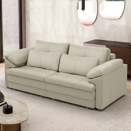 Imagem de Sofá Retrátil 3 Lugares Para Sala 250cm Dijon Couro Creme S07 - Mpozenato