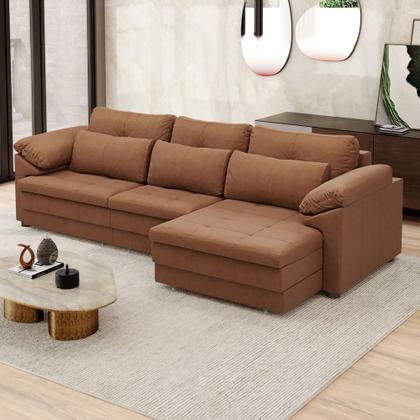 Imagem de Sofá Retrátil 3 Lugares Para Sala 257cm Dijon Couro Mel S07 - Mpozenato