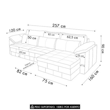 Imagem de Sofá Retrátil 3 Lugares Para Sala 257cm Dijon Couro Mel S07 - Mpozenato