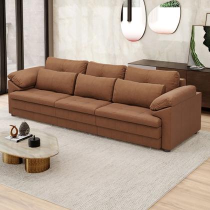 Imagem de Sofá Retrátil 3 Lugares Para Sala 257cm Dijon Couro Mel S07 - Mpozenato