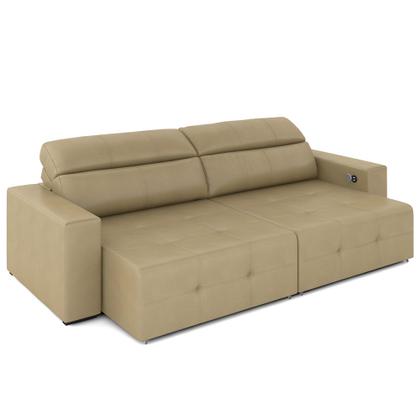 Imagem de Sofá Retrátil 4 Lugares 264cm 2 Módulos Nero com USB Couro Bege G52 - Gran Belo
