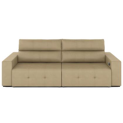 Imagem de Sofá Retrátil 4 Lugares 264cm 2 Módulos Nero com USB Couro Bege G52 - Gran Belo