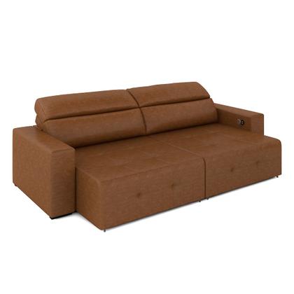 Imagem de Sofá Retrátil 4 Lugares 284cm 2 Módulos Nero com USB Couro Caramelo Manchado G52 - Gran Belo