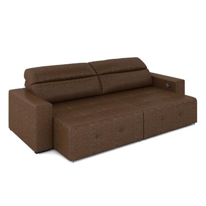 Imagem de Sofá Retrátil 4 Lugares 284cm 2 Módulos Nero com USB Couro Manchado G52 - Gran Belo