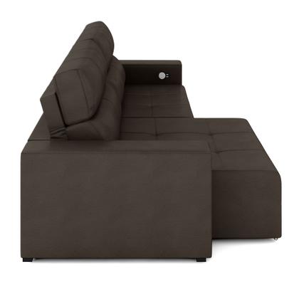 Imagem de Sofá Retrátil 4 Lugares 284cm 2 Módulos Nero com USB Couro Marrom G52 - Gran Belo