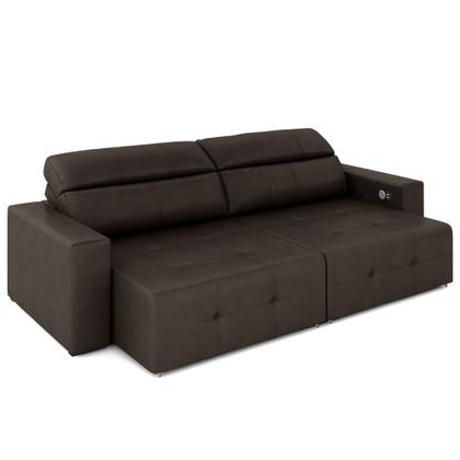Imagem de Sofá Retrátil 4 Lugares 284cm 2 Módulos Nero com USB Couro Marrom G52 - Gran Belo