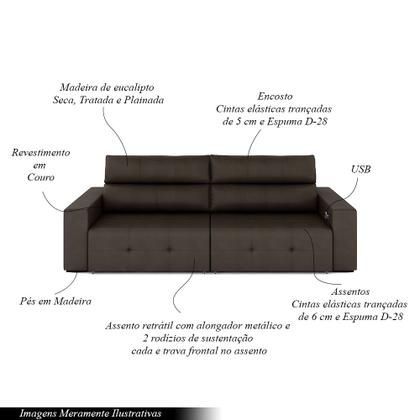 Imagem de Sofá Retrátil 4 Lugares 284cm 2 Módulos Nero com USB Couro Marrom G52 - Gran Belo