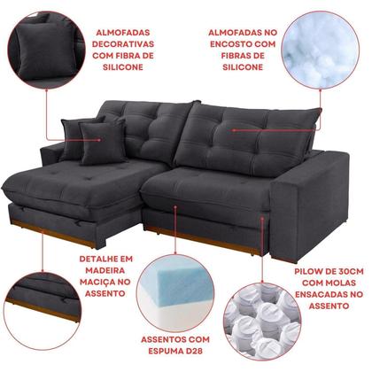 Imagem de Sofá Retrátil 4 Lugares 290cm Veludo Belize