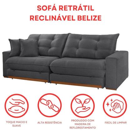 Imagem de Sofá Retrátil 4 Lugares 290cm Veludo Belize