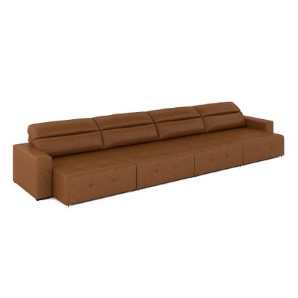 Imagem de Sofá Retrátil 6 Lugares 364cm 4 Módulos Nero Couro Caramelo Manchado G52 - Gran Belo