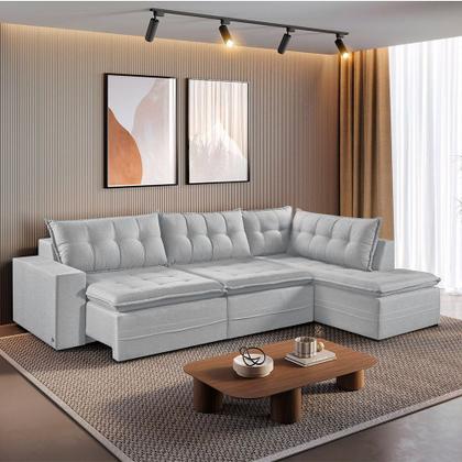 Imagem de Sofá Retratil Com Chaise Direita Titan 4 Lugares 2,56M Tecido Linho