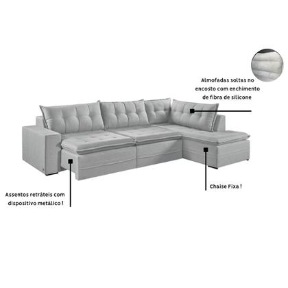 Imagem de Sofá Retratil Com Chaise Direita Titan 4 Lugares 2,56M Tecido Linho