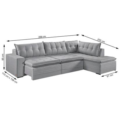 Imagem de Sofá Retratil Com Chaise Direita Titan 4 Lugares 2,56M Tecido Linho