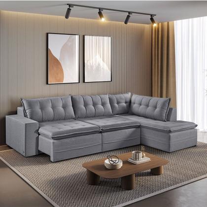 Imagem de Sofá Retratil Com Chaise Direita Titan 4 Lugares 2,56M Tecido Linho