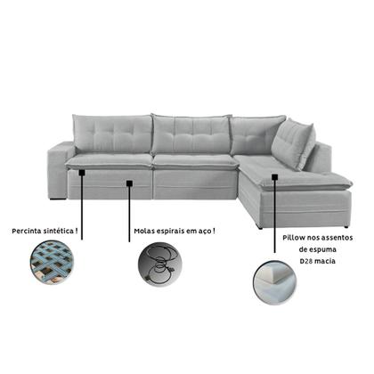 Imagem de Sofá Retratil Com Chaise Direita Titan 4 Lugares 2,56M Tecido Linho