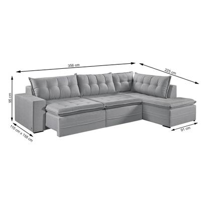 Imagem de Sofá Retratil Com Chaise Direita Titan 7 Lugares 3,56M Tecido Linho