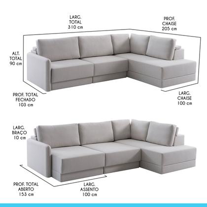 Imagem de Sofá Retrátil com Chaise Direito 7 Lugares 310x205cm Madrid Linho Off White NS Cor:Off White
