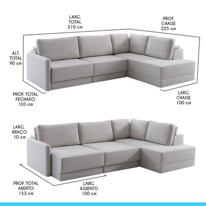 Imagem de Sofá Retrátil com Chaise Direito 7 Lugares 310x225cm Madrid Linho Off White NS Cor:Off White