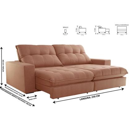 Imagem de Sofa Retrátil Dublin 2,50m Mola Ensacada 04 Lugares Txr