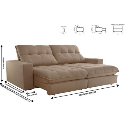 Imagem de Sofa Retrátil Dublin 2,90m Mola Ensacada 05 Lugares Txr