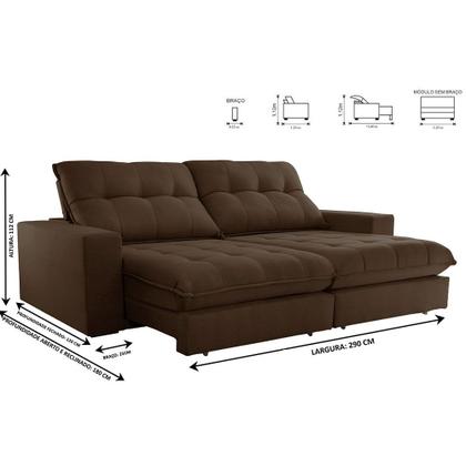 Imagem de Sofa Retrátil Dublin 2,90m Mola Ensacada 05 Lugares Txr