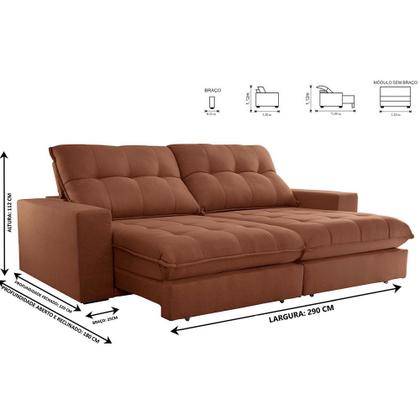 Imagem de Sofa Retrátil Dublin 2,90m Mola Ensacada 05 Lugares Txr