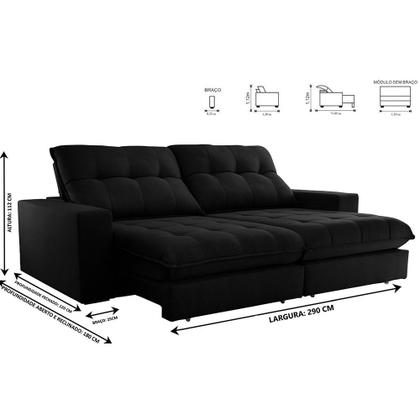 Imagem de Sofa Retrátil Dublin 2,90m Mola Ensacada 05 Lugares Txr