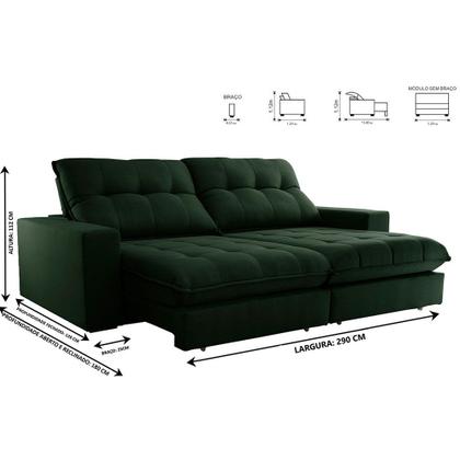 Imagem de Sofa Retrátil Dublin 2,90m Mola Ensacada 05 Lugares Txr