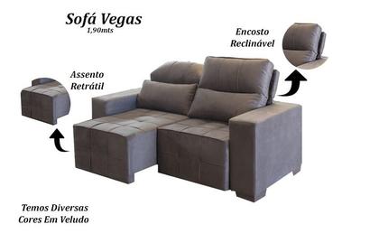 Imagem de Sofá Retrátil e Reclinável 190 cm Vegas Veludo Castor Chamby Móveis