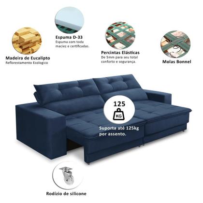 Sofá Retrátil e Reclinável 2 lugares 1,50m com Molas Emily Suede Azul Adonai Estofados Imagem de Sofá Retrátil e Reclinável 2 lugares 1,50m com Molas Emily Suede Azul Adonai Estofados