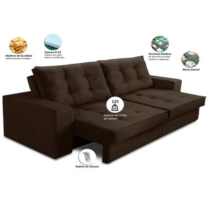Imagem de Sofá Retrátil e Reclinável 2 lugares 1,50m com Molas Giovana Suede Marrom Madelina Decor