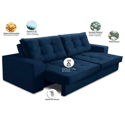 Imagem de Sofá Retrátil e Reclinável 2 lugares 1,50m com Molas Madrid Suede Azul Mirra Decor