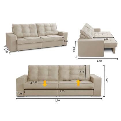 Imagem de Sofá Retrátil e Reclinável 2 lugares 1,50m com Molas Madrid Suede Mirra Decor