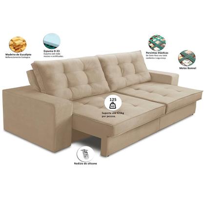 Sofá Retrátil e Reclinável 2 lugares 1,70m com Molas Giovana Suede Bege Madelina Decor Imagem de Sofá Retrátil e Reclinável 2 lugares 1,70m com Molas Giovana Suede Bege Madelina Decor