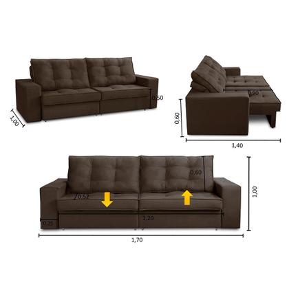 Imagem de Sofá Retrátil e Reclinável 2 lugares 1,70m com Molas Giovana Suede Marrom Madelina Decor