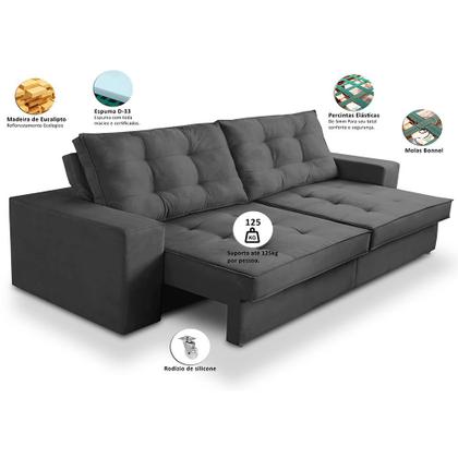 Sofá Retrátil e Reclinável 2 lugares 1,70m com Molas Marcela Suede Cinza Adonai Estofados Imagem de Sofá Retrátil e Reclinável 2 lugares 1,70m com Molas Marcela Suede Cinza Adonai Estofados