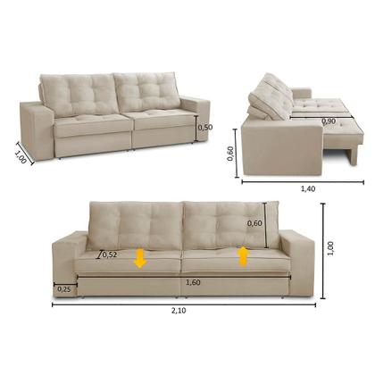 Imagem de Sofá Retrátil e Reclinável 2 lugares 2,10m com Molas Giovana Suede Bege Madelina Decor