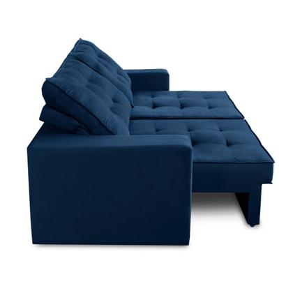 Imagem de Sofá Retrátil e Reclinável 2 lugares 2,50m com Molas Giovana Suede Azul Madelina Decor