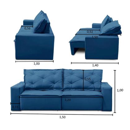 Sofá Retrátil e Reclinável 2 lugares com Molas 1,50m Ana Suede Azul Adonai Estofados Imagem de Sofá Retrátil e Reclinável 2 lugares com Molas 1,50m Ana Suede Azul Adonai Estofados