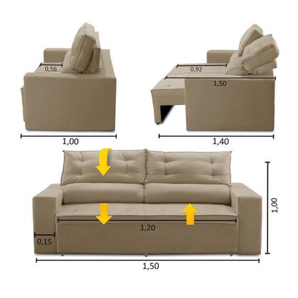 Imagem de Sofá Retrátil e Reclinável 2 lugares com Molas 1,50m Laisa Suede Bege Madelina Decor
